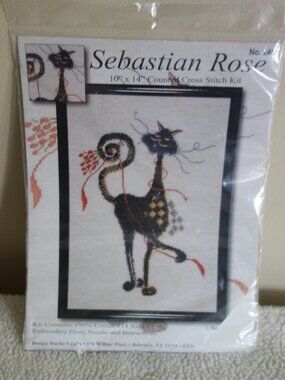 Vntg New Sealed Design Works Crafts “Sebastian Rose” Black Cat Cross Stitch Kit